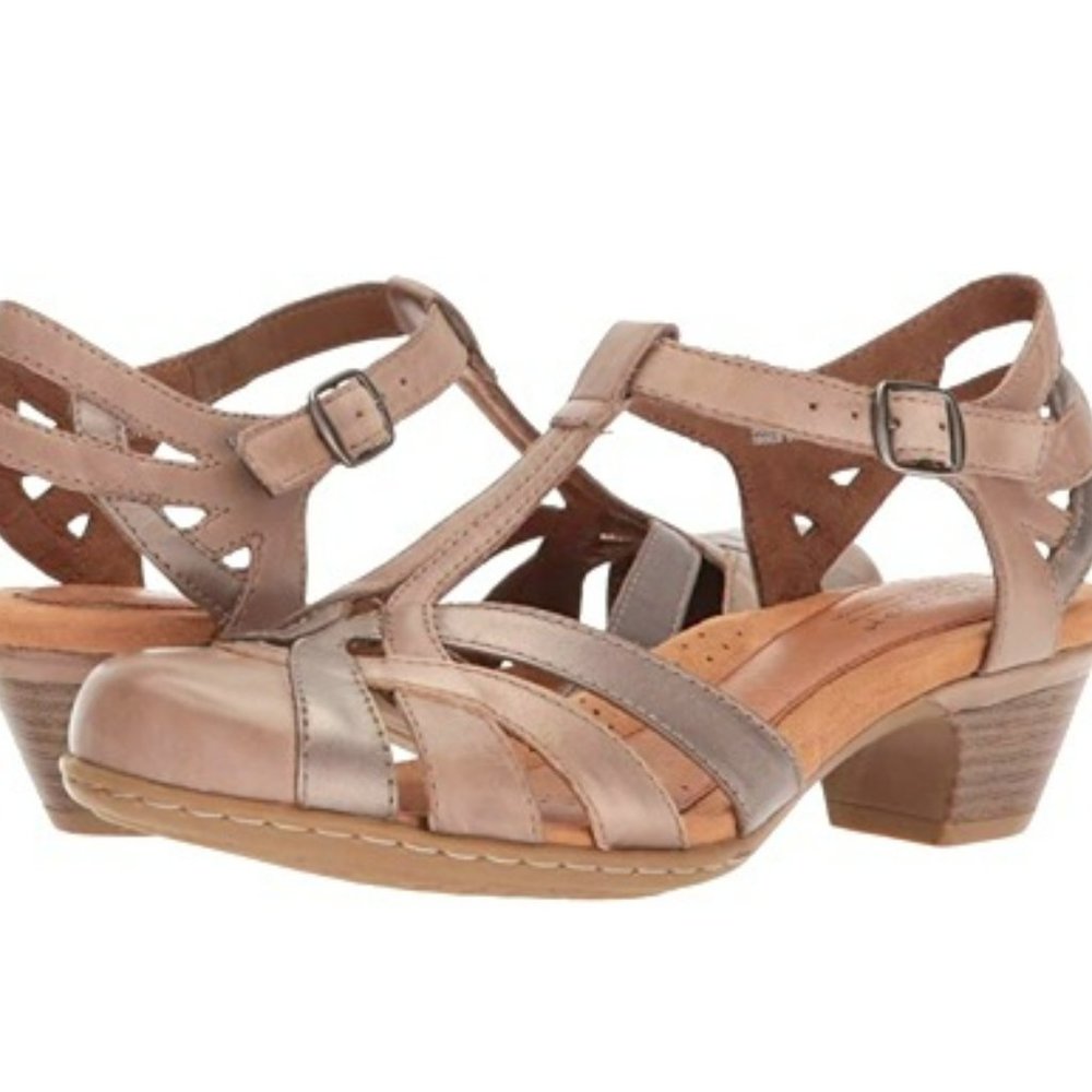 Cobb Hill Aubrey T-Strap Heels Size 10W - Tan Gold Metallic